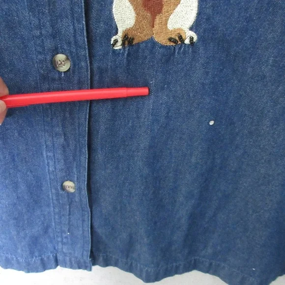 Quacker Factory Denim Shirt 1X Dog Fido Embroidered Novelty Teacher Granny VTG - Picture 10 of 15